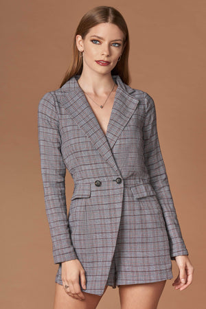 Icon Grey Plaid Blazer Romper-Rompers