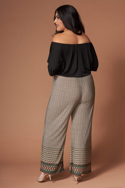 Kellie Black and Brown Print Off-the-Shoulder Jumpsuit-Rompers
