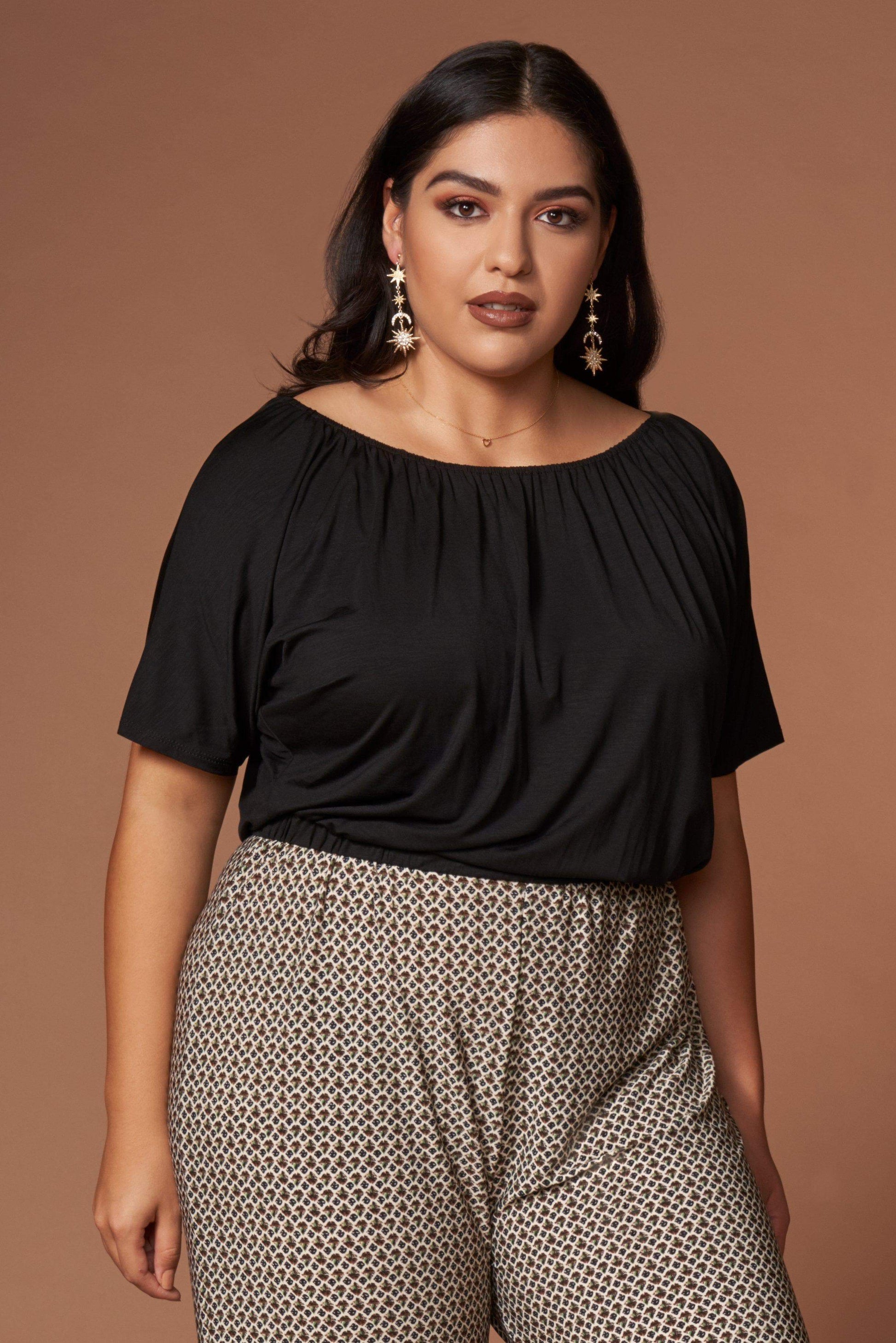 Kellie Black and Brown Print Off-the-Shoulder Jumpsuit-Rompers