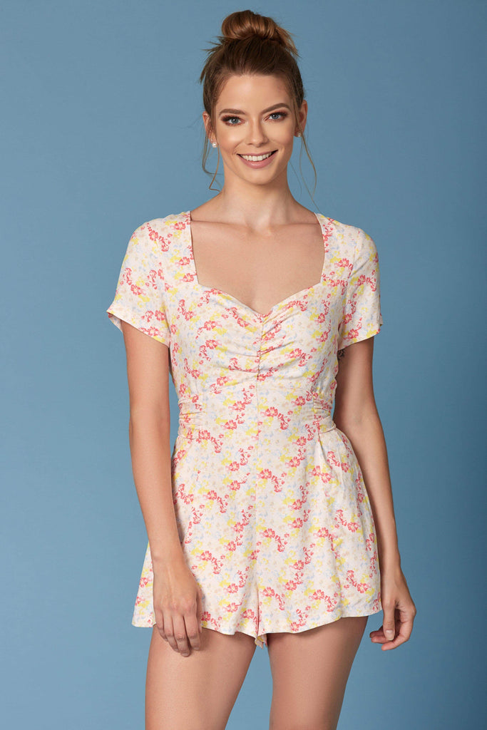 Kyoto Pink Floral Print Romper by Lush-Rompers