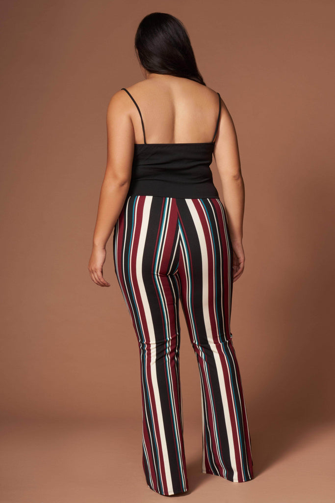 Lara Burgundy Multi Stripe Sleeveless Jumpsuit-Rompers