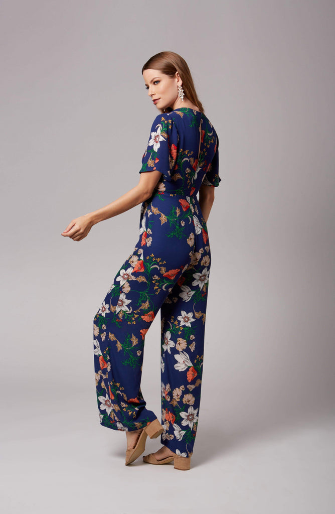 Blue Floral Short Sleeve Jumpsuit FREE SHIPPING | Trendy Rompers