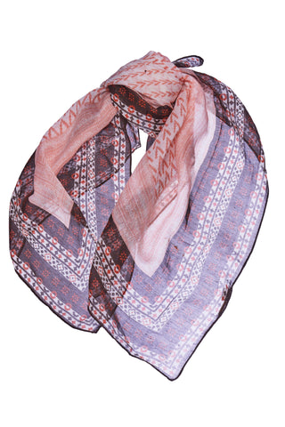 Medium Coral and Brown Printed Square Kerchief Bandana-Accessories