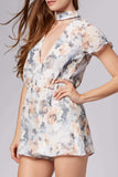 Michelle Blue Floral Choker Romper-Rompers