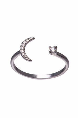 Moon and Star Silver 24K White Gold Dipped Ring-Accessories