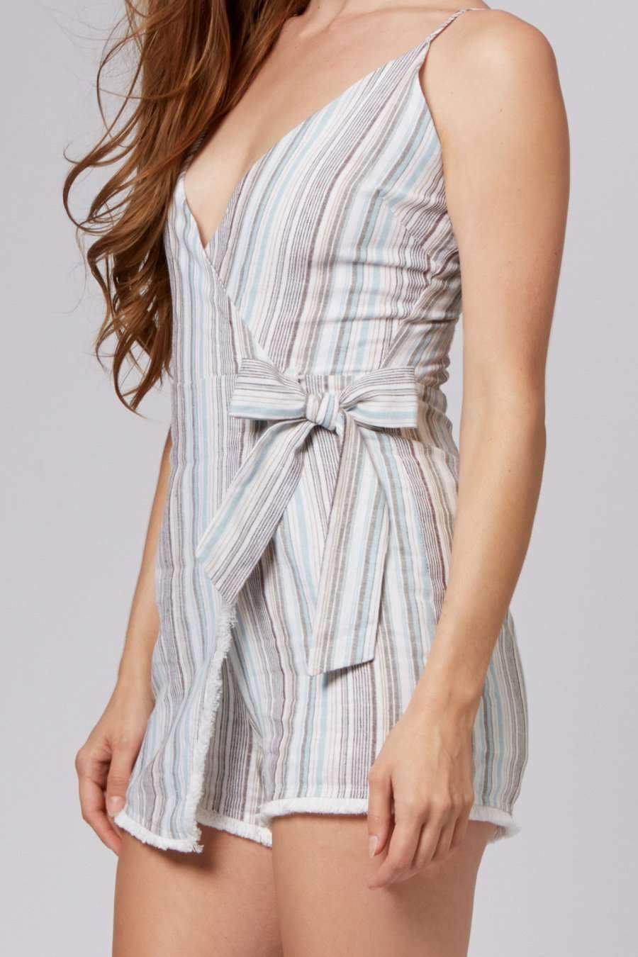 Olivia Blue Stripe Wrap Romper-Rompers