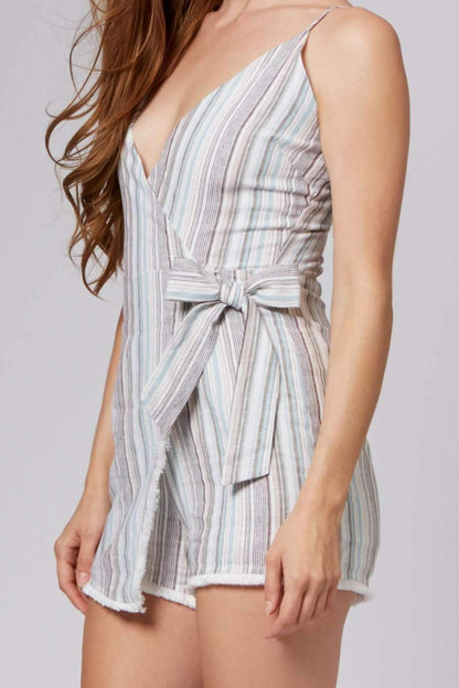Olivia Blue Stripe Wrap Romper-Rompers