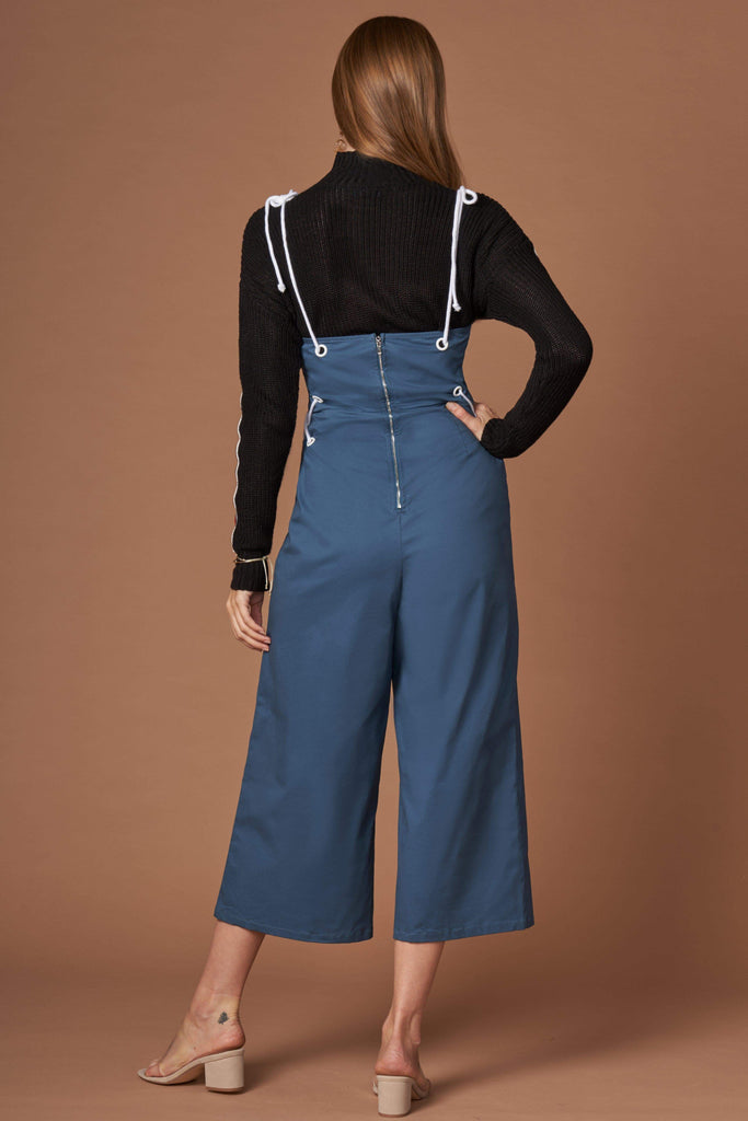 OMG Dark Teal Lace-Up Culotte Jumpsuit-Rompers