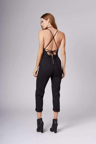 Rosie Black Lace-Up Jumpsuit-Rompers