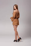 Roxy Mustard Knit Long Sleeve Off-The-Shoulder Romper-Rompers