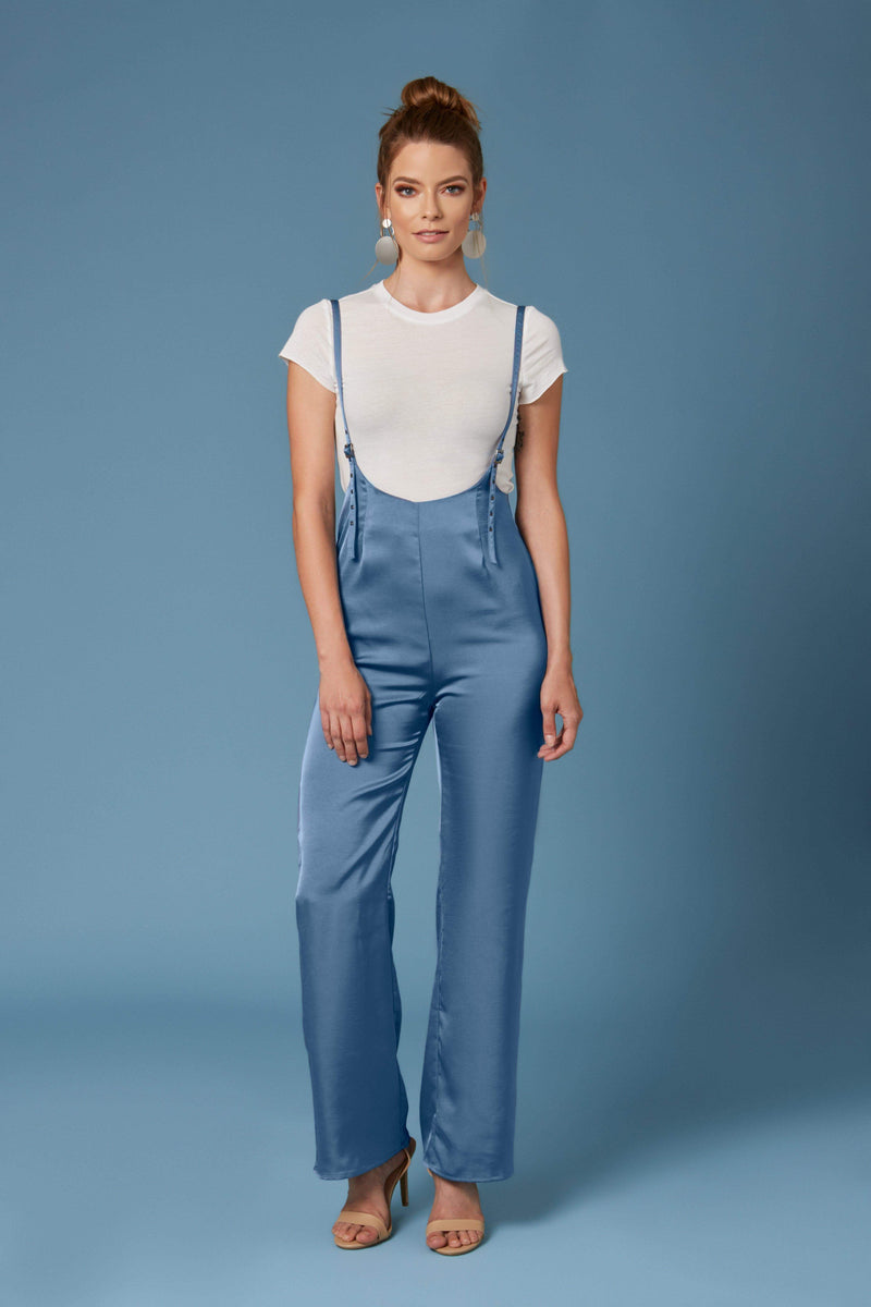 Seoul Blue Satin Suspender Jumpsuit-Rompers
