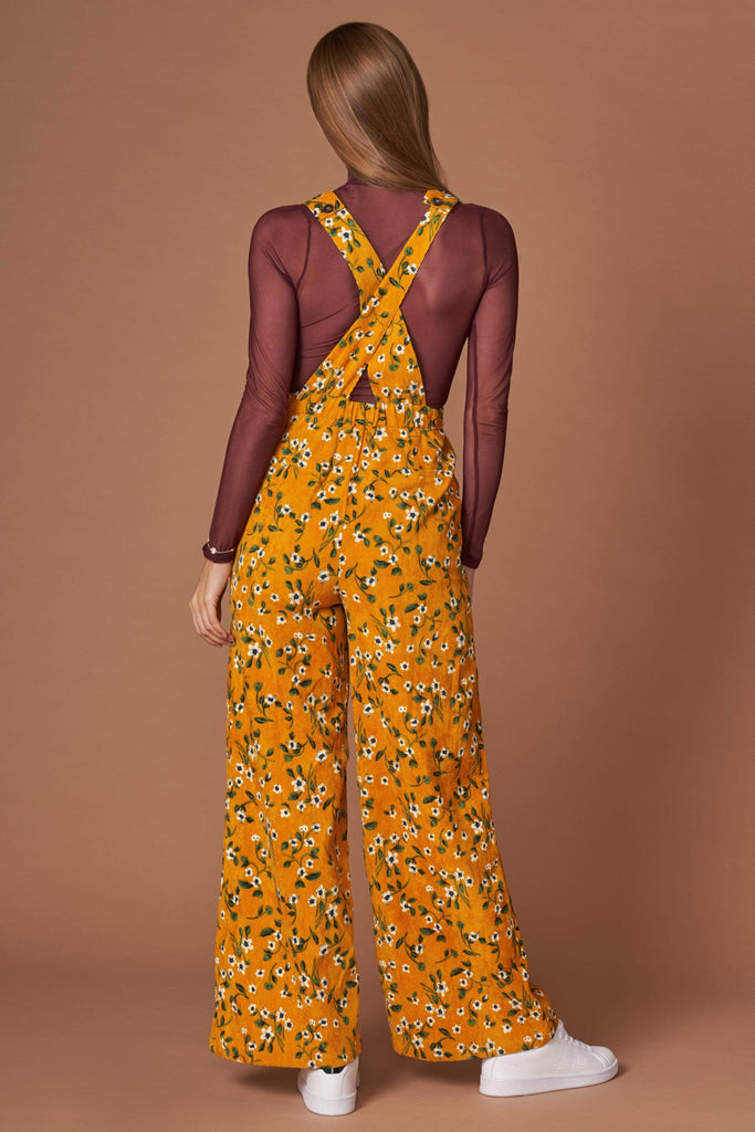 Sia Mustard Floral Print Jumpsuit-Rompers