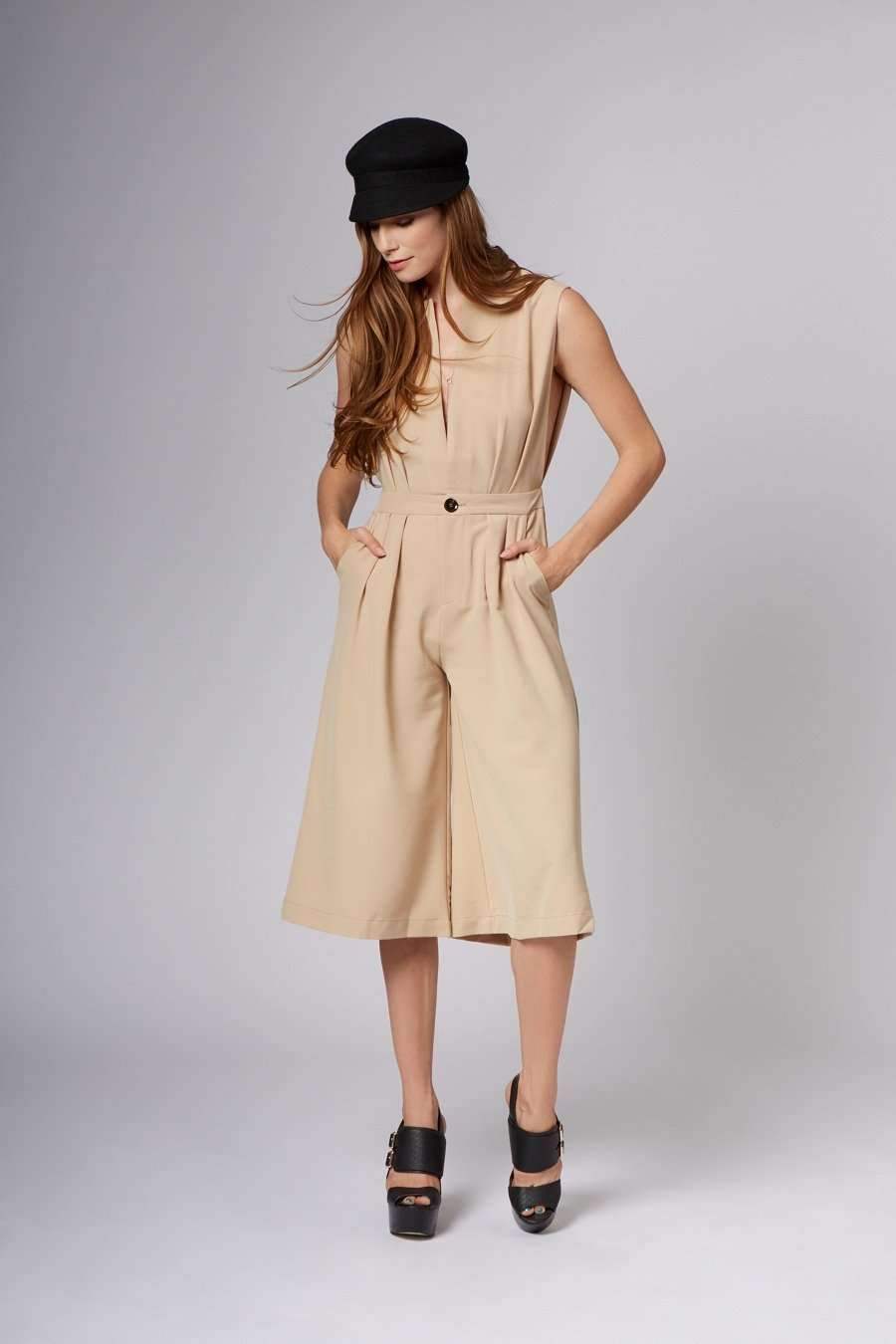 Simone Taupe Midi Jumpsuit-Rompers