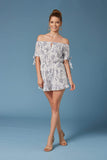 Sintra White Floral Print Off-the-Shoulder Romper-Rompers