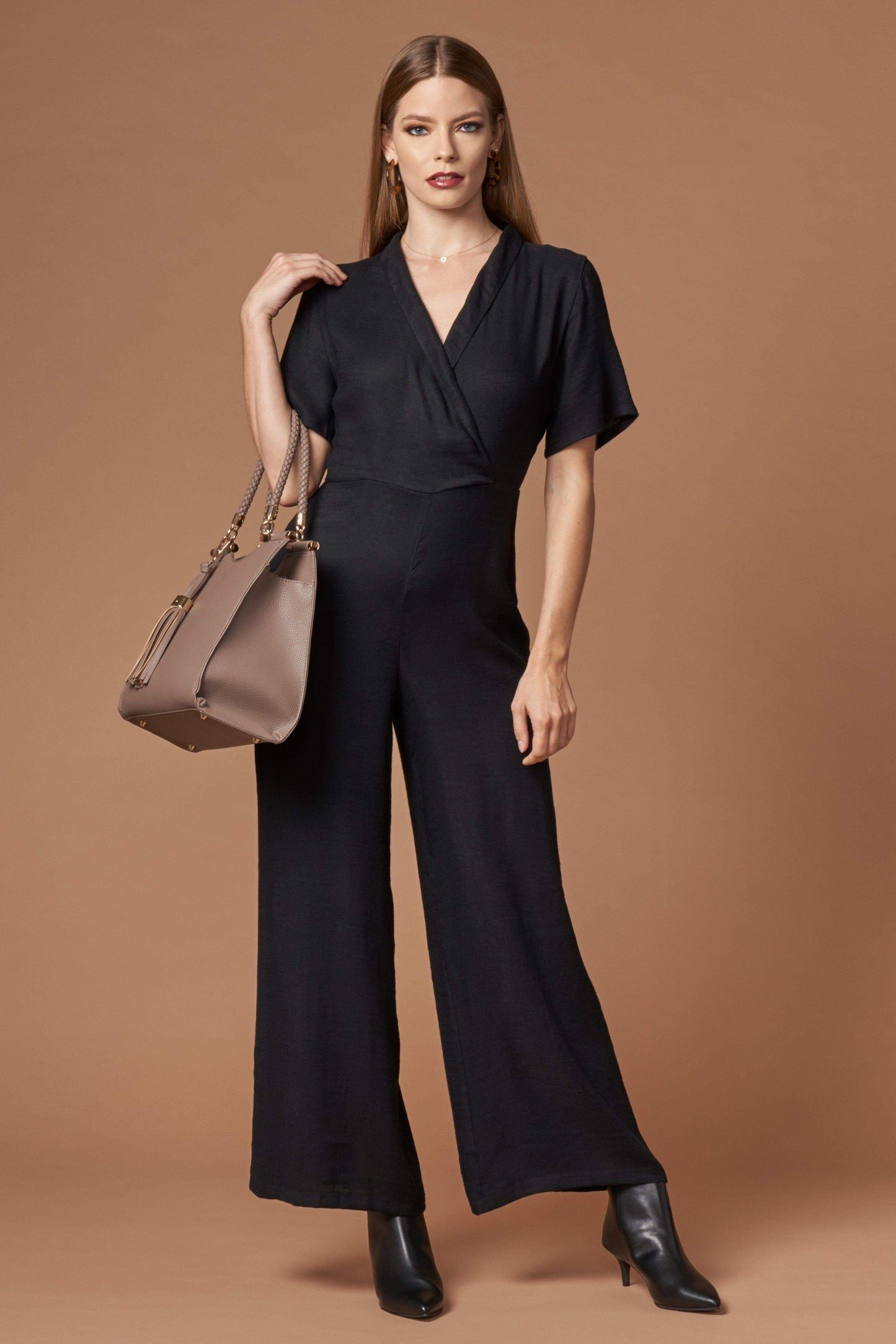 Stellar Black Short Sleeve Jacquard Jumpsuit by Lush-Rompers