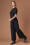 Stellar Black Short Sleeve Jacquard Jumpsuit by Lush-Rompers