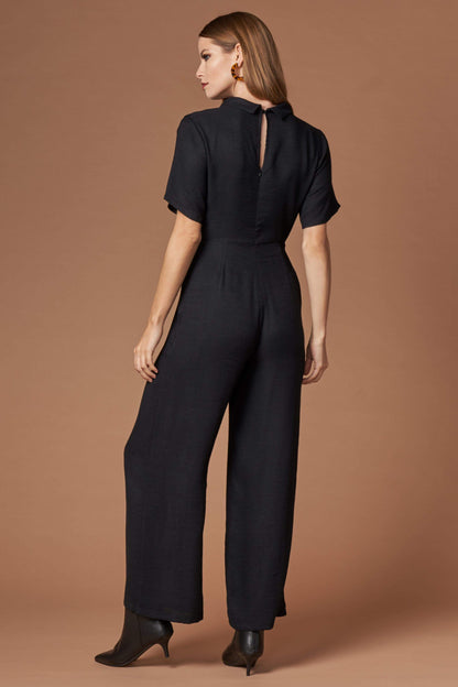Stellar Black Short Sleeve Jacquard Jumpsuit by Lush-Rompers