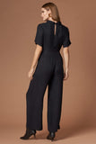 Stellar Black Short Sleeve Jacquard Jumpsuit by Lush-Rompers