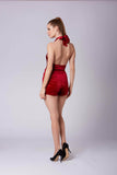 Tiffany Crimson Velvet Knotted Halter Romper by Cotton Candy LA-Rompers
