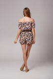 Tori Taupe Leopard Print Off-The-Shoulder Romper-Rompers