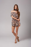 Tori Taupe Leopard Print Off-The-Shoulder Romper-Rompers