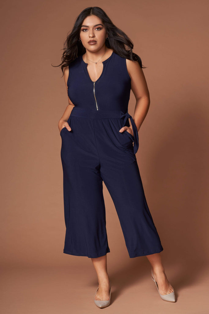 Plus Size Navy Blue Wide-Legged Jumpsuit