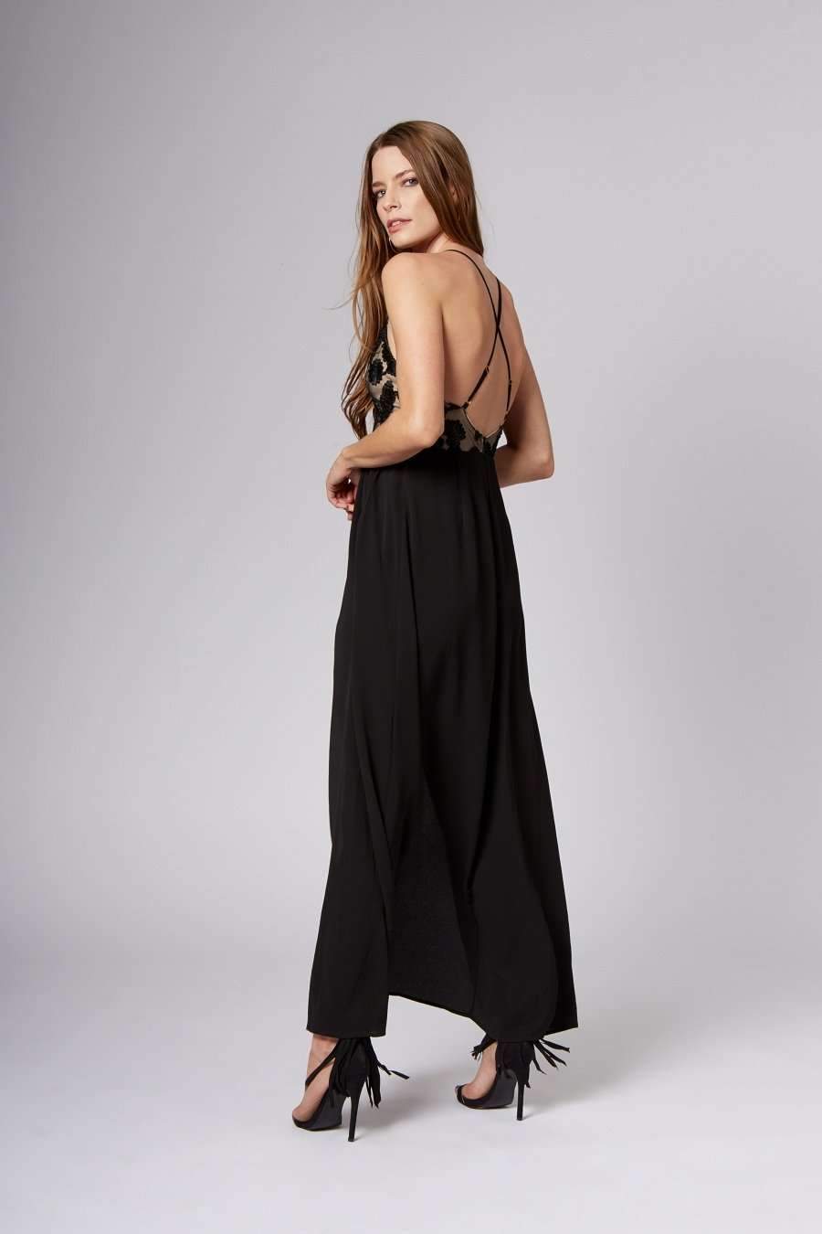 Whitney Black Lace Maxi Romper | TrendyRompers – Trendy Rompers