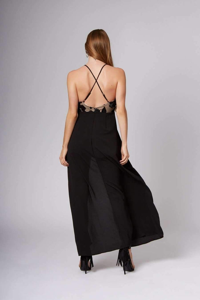 Whitney Black Lace Maxi Romper-Rompers